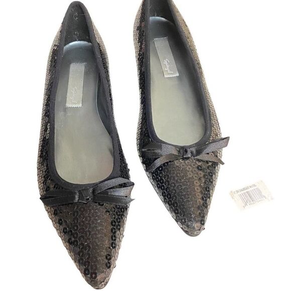 Vintage Spiegel Pointed Black Sequined Flats Size 8.5 - Picture 1 of 8